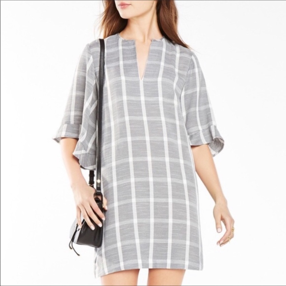 BCBG Tati Plaid Linen Dress with Slip